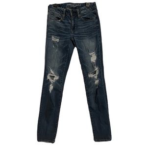 American Eagle Dark Mid-Rise Ripped Jeans Super Stretch